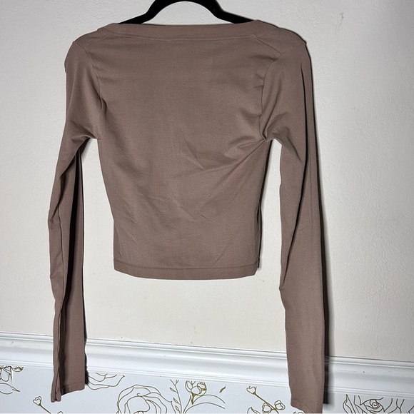 Tan intimately free people brown bodycon clean lines long sleeve nylon top M/L - Picture 3 of 4